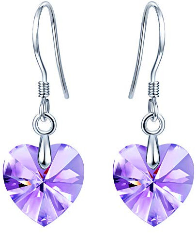MicLee Orecchini da donna con cuore di cristallo viola orecchini pendenti in argento 925 gioielli eleganti