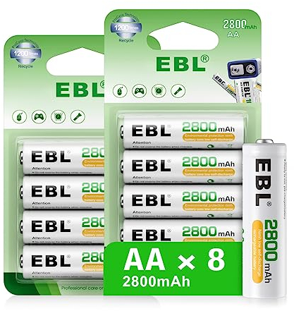 EBL Akku AA - wiederaufladbare AA Batterien 8 Stück mit hoher Kapazität 2800mAh,1,2V Mignon AA Batterien