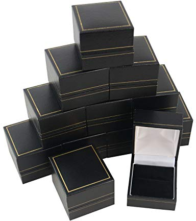 Leatherette Ring Boxes Jewellery Gift Box Packaging Black Gold Engagement Rings Holder Storage (24)
