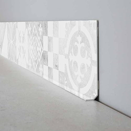 99 Déco - 10 Plinthes Murales PVC Adhésives Gris Style Carreaux de Ciment 100 x 8 cm - 1 Mètre Chacune (10 Mètres au Total) - Pose Facile sans Outils - Résistantes à l'Humidité - Made in France