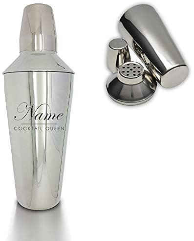Personalised Engraved Cocktail Shaker with Cocktail Queen Design, Personalise with Any Name
