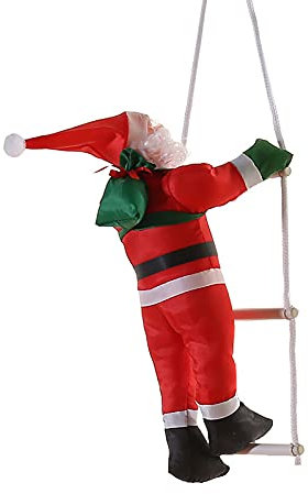 Papá Noel Sube la Escalera de Cuerda - Decoración para Colgar en la Escalada, Árbol de Navidad, Chimenea, Pared y Ventana - Adorno para Fiesta Navideña