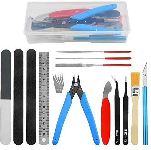 BGTXINGI18pcs Modeler Basic Tools Craft Set Gundam Model Toolkit avec boîte en Plastique pour l'assemblage de modèles Hobby Automobile Model Building réparation et Fixation Bricolage Craft Kit