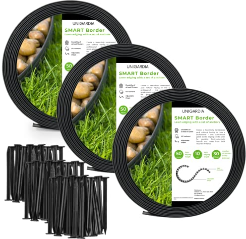 Bordo per Aiuole 30 m con 90 Chiodi di Fissaggio - Bordura per Aiuola Plastica - Bordo Giardino Flessibile - Altezza 5 cm - Facile da usare, Nero