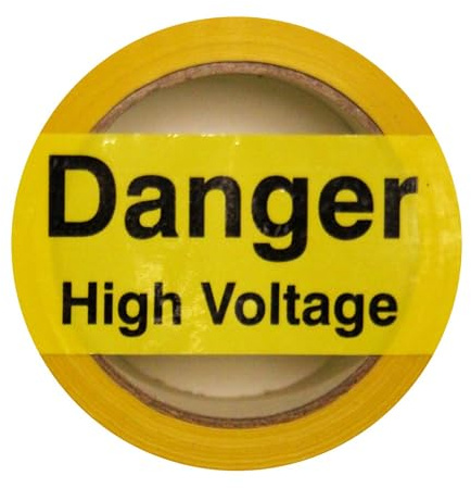iSigns Warning Tape (Danger High Voltage), 1 Roll, Self-Adhesive Warning High Voltage Tape, Laminated, 48mm x 33m