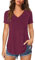 Florboom Women's V Neck Short Sleeve Summer Tops Basic T Shirts, Burgundy 12 14
