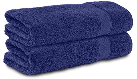 Komfortec 2er Handtücher 50x100 cm Set aus 100% Baumwolle, Frottee, Weich, Navyblau