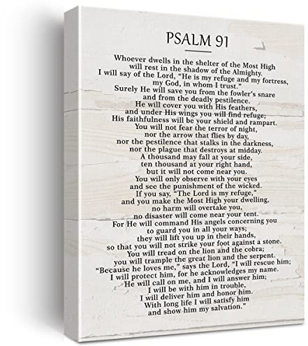 Psalm 91 Bibelvers Zitat Leinwand, inspirierend, rustikale Dekoration, motivierende Schrift, Poster, Kunstwerk, 29.2x38.1 cm, Kinderzimmer, Heimdekoration (Holzrahmen)