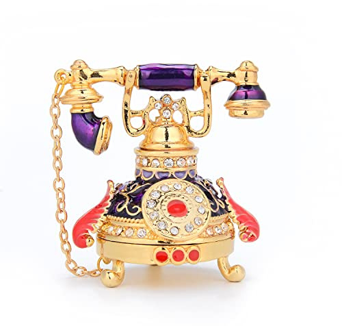 QIFU Vintage Purple Small Telephone Style Enameled Trinket Box Hinged, Unique Gift for Family(QF648)