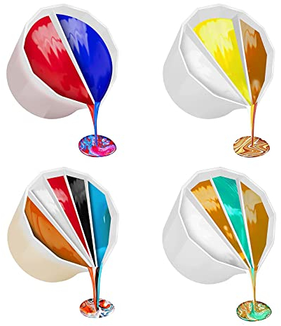 Geteilte Becher Ausgießen Farbe 2/3/4/5-Kanal-geteilte Becher Ausgießen Farbe Silikon-Split-Becher Reusable Split Cups for Paint Pouring für Gießen von Acrylfarbe oder Pigmentmischung(4 Stück)