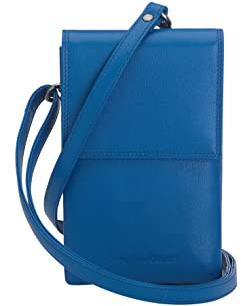 Josephine Osthoff Handy Umhängetasche mit Karten- und Sichtfach, handgemacht aus 100% Echtleder, Crossbody Schultergurt, stabile Magnetknöpfe, Farbe:Royal