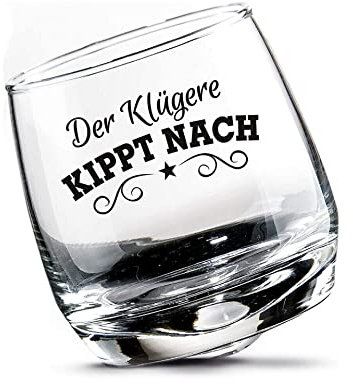 Seaside No.64 - Wackelglas/Whiskeyglas/Schwenkglas/Rumglas - 2er Set Geschenkbox - Party Sturmglas für den gemütlich Abend mit maritimen Aufdruck - Spülmaschinenfest (Der Klügere KIPPT NACH)