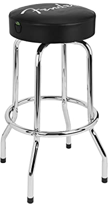 Fender Barhocker, Perfekt für die Spieler und Fans der Gitarre, Barhocker mit Spaghetti-Logo Pickbeutel-Logo, schaumgepolstert, 30, schwarz und chrom