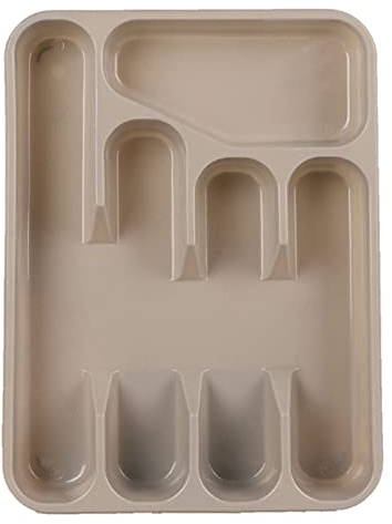 Urban Living Cutlery Tray 5 Compartment Plastic Holder Kitchen Drawer Insert Tidy for Flatware Utensils Spoon Fork Organiser Drawer Storage Rack Kitchen Large Strong (Taupe)