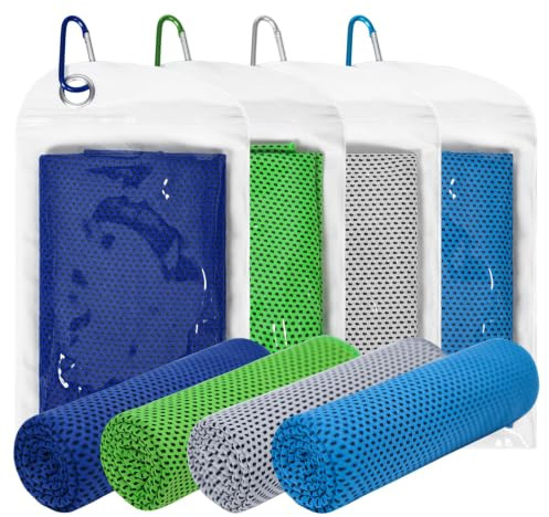 4 Pack Cooling Towels, Microfiber Ice Towel for Sports Running Yoga Camping | Ultra-Soft, Instant Cooling, Long-Lasting, UV Protection, Breathable Mesh, Skin-Friendly, Anti-Odor, Quick-Dry, Chemical-Free