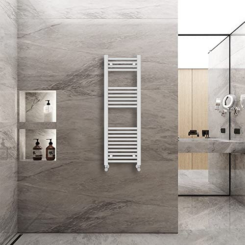 Warmehaus Straight Heated Towel Rail Radiator Ladder White 1200x400mm Central Heating Radiators for Bathroom Kitchen