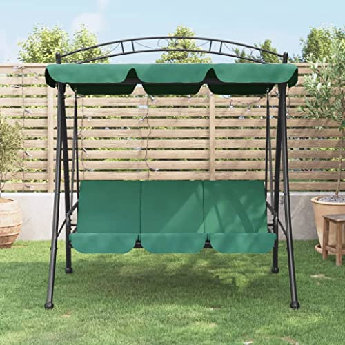 Festnight Hollywoodschaukel 3 Sitzer Gartenschaukel mit Dach Hollywood Schaukel Garten Grün 198 cm Stoff und Stahl