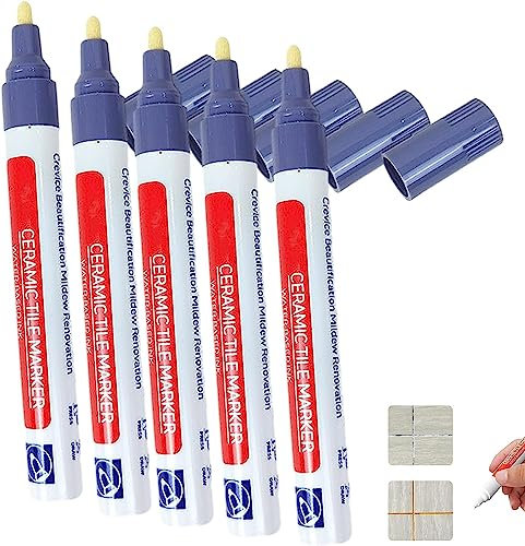 Waterproof Floor Ceramic Tile Marker,Grout Pen White Tile Paint Marker,No Faded for Home Ceramic Tile Marker Off-White,Restore Grout Lines Paint in Bathrooms & Kitchens (Light Grey*5pcs)