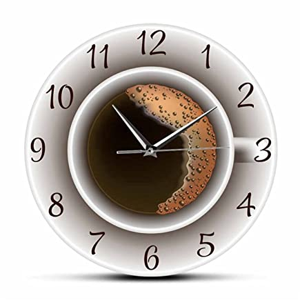 FanXus Wall Clock Cup of Coffee with Foam Decorative Silent Wall Clock Kitchen Decor Coffee Shop Wall Sign Timepiece Cafe Style Wall Watch Digital Wall Clock Made in China
