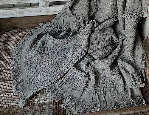 LillaBelle Kuscheldecke Roma Strick GRAU Sofadecke 130 x 150 cm Plaid Fransen Landhaus