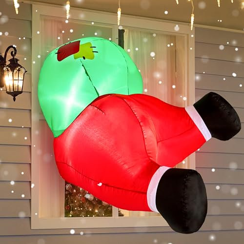 Joiedomi Babbo Natale Gonfiabile da 3 Piedi incastrato nella Parte Posteriore usciti dalla Finestra, Gonfiabile con LED Integrato per Decorazioni per finestre, Feste di Natale, Esterni, Cortile