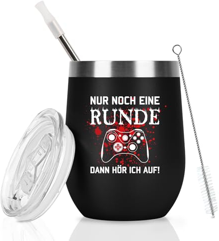 Livole Lustige Geschenke für Männer, Gamer, Jungen, Weihnachtsgeschenke für Männer, Freund, Mann, Ihn - Nur noch eine Runde dann hör ich auf - 350ml Edelstahl Kaffeebecher, 12oz Thermobecher, Schwarz