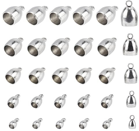 UNICRAFTALE 30 pz 5 Taglie 3/4/6/7/8mm estremità del Cavo in Acciaio Inox Ends Tubo Terminatori di Ricerca del Cavo per La Creazione di Gioielli, Colore Acciaio Inossidabile