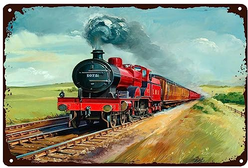 Eisenbahn-Blechschild, Retro-Blechschild, altmodisches rotes Zug-Poster, Lokomotiven-Dekoration, antike Blechschilder für Zuhause, Hof, Bar, Café, Höhle, Wanddekoration, Stil, 14 x 20 cm