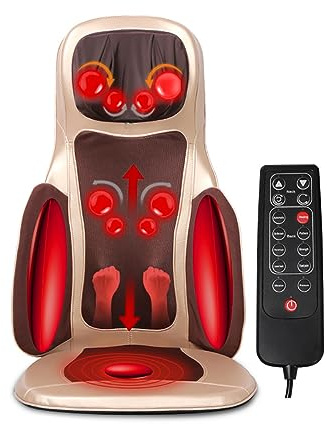Massageauflage, Shiatsu Massageauflage für Nacken Rücken und Gesäß, Tiefenmassage mit DREI Massagezonen Wärmefunktion und Vibrationsmassage, Massagematte zur Entspannung Zuhause und im Büro Beige