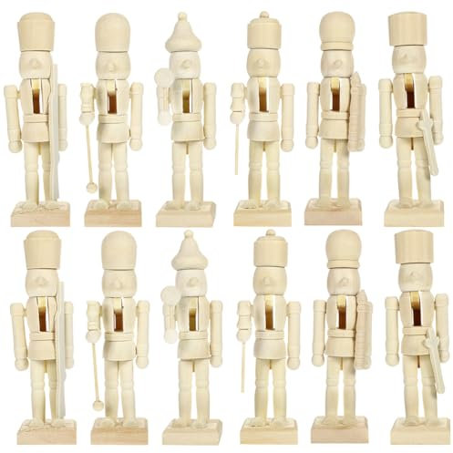 MAGICLULU 12Pcs Unfinished Wooden Nutcracker Wooden Nutcracker to Paint Wooden Color Nutcracker for DIY Craft,Christmas, Ornaments