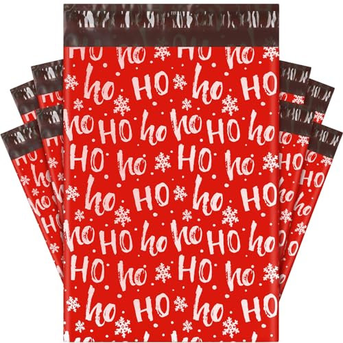 Qilery 200 Stück Weihnachts-Poly-Versandtaschen, 25,4 x 33 cm, selbstdichtende Poly-Versandtaschen für Kleidung, wasserdicht, reißfest, Postverpackungsbeutel für kleine Unternehmen
