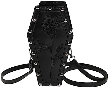 DKIIL NOIYB Halloween Umhängetasche Gothic Tasche Halloween Geschenk Retro PU Ledertasche Lustige Kawaii Sarg Form Totenkopf Tasche