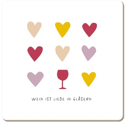 Grafik Werkstatt lustiger Untersetzer aus Kork | Wein ist Liebe in Gläsern, Bunt