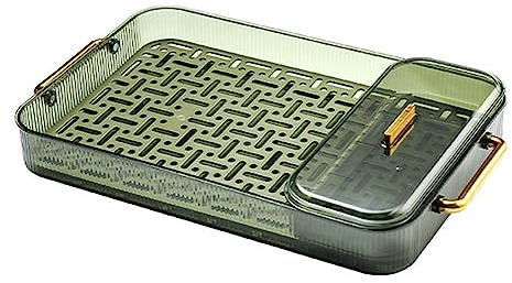 Juego de Bandejas para Servir té Bandeja de té con Drenaje de Agua de Doble Capa con 2 Asas Bandeja de té con Drenaje de Agua de Doble Capa Bandeja para (Verde oscuro con caja de