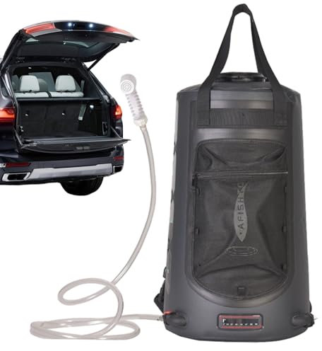 DISPRA Bolsa de ducha solar, ducha de camping de 20 litros, práctica ducha portátil plegable a prueba de fugas ducha al aire libre con cabezal de ducha intercambiable para senderismo, escalada, picnic