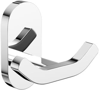 YUET Bathroom Towel Hooks, Modern Chrome Finish Twin Heavy Duty Robe and Door Hook, Wall Mount Screw Fixed Coat Hanger in Kitchen or Bedroom