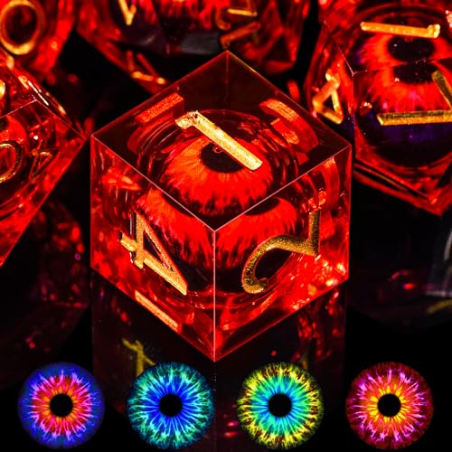 SIQUK 7 Stück DND Würfel Set Würfel Drachenauge Harz Spielwürfel Liquid Core Würfel Polyedrische Würfel Set mit Geschenkbox für Dungeons and Dragons RPG MTG (Rosenrot)