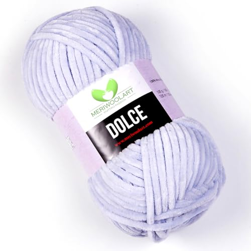 MeriWoolArt Chenille Garn zum Stricken und Häkeln Esche - 100 g und 120 m Samt-Wolle - 100% Flauschige Polyester Strickgarn für Amigurumi Kissen Decken weiche Kleidung Geschenke