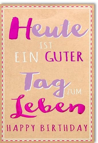 Verlag Dominique Geburtstagskarte mit Handlettering: Bunte Happy Birthday Karte, Moderne Typografie auf Kraftpapier, Lebensfreude pur - mit Umschlag