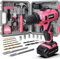 Hi-Spec 30pc Pink Tool Set Box with 12V Cordless Drill & Electric Screwdriver – Ladies DIY Hand Tools Kit for Home, Repairs & Maintenance with Accessories