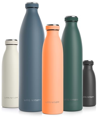LARS NYSØM Edelstahl Trinkflasche 350ml, 500ml, 750ml, 1L, 1 5 liter | Thermosflasche Kohlensäure geeignet | Auslaufsichere Wasserflasche für Sport, Outdoor, Schule (Pumpkin Orange, 750ml)