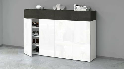 Dmora - Schuhregal Nadir, platzsparendes schuhregal mit 6 türen, multifunktionale eingangsgarderobe, 154 x 38 x 100 cm, Weiß und Schiefer