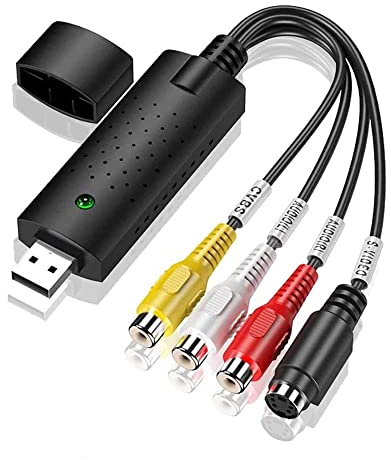 Audio Video Grabber USB 2.0, Plug & Play Audio Video Converter, Adaptador de vídeo para edición, Hi8 VHS a DVD Digitalizar para Mac y Windows 10 con adaptador convertidor Scart/AV