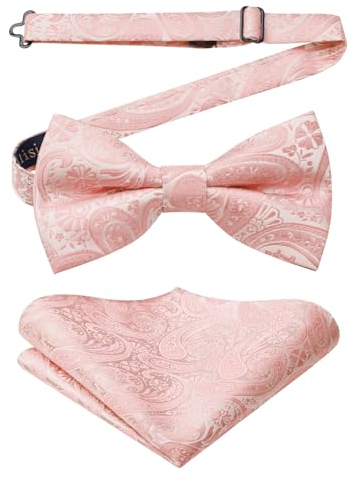 Enlision Fliege Herren Rosa Anzug Fliegen Mit Einstecktuch Paisley Vorgebunden Schleife für Hochzeit Party Abend