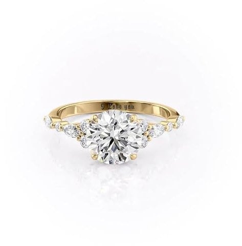 YDD 9ct 14ct 18ct Yellow Gold Round Cut Moissanite Engagement Ring for Women, Round Shape 1/1.5/2/2.5/3 Carat Center Moissanite Promise Anniversary Wedding Proposal Vintage Ring for Her