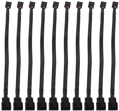 10 Stück 4 Pin PWM Lüfter Verlängerungs Kabel Steckergehäuse Geflochtenen Ärmeln Verlängerung Lüfterkabel Männlich zu Weiblich PC-Lüfter-Splitterkabel, 3 Lüfter-Splitterkabel für Desktop （27CM）