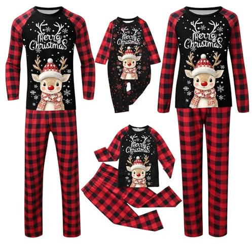 Pigiama Natale Famiglia Coordinato Vestiti per Vacanze di Natale per Uomo Donna Bambino Pigiama Pigiama Natale Famiglia Coordinati, Tutta la Famiglia Manica Lunga Pigiama Due Pezzi Uomo
