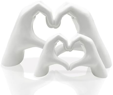 Huhote Heart Hands Sculpture Decor, Love Finger Statue Modern, Hand Love Gesture Sculpture, Heart Hands Statue Desktop Ornaments, Heart Finger Statue Room Decoration for Shelf (White, 2 Pcs)