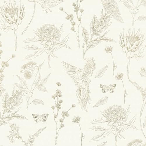 Profhome Papier peint Toile de Jouy 394293-GU papier peint intissé (TNT) blanc vert 0,53 m x 10,05 m / 5,33 m2