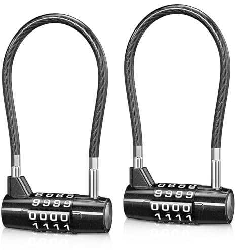 Brifit Cadenas Code 4 Chiffres Upgraded, Cadena à Combinaison Câble, Cadena à Anse Longue avec Code, Étanche, Cadenas Exterieur pour Casier, Gymnase, Cabane, Vélo, 2PCS